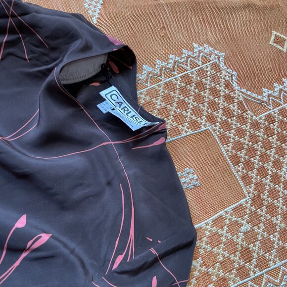 Vintage Carlisle 100% Silk Blouse – Abstract Floral Print | Brown & Rose | sz 6 - Picture 6 of 6